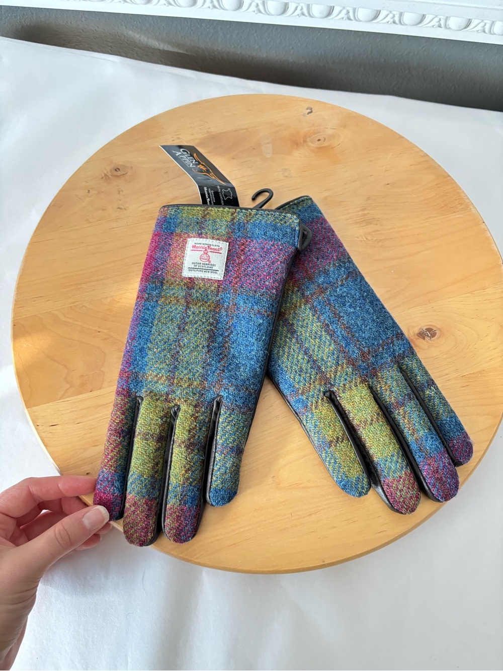 NWT Harris Tweed Multicolor Tartan Plaid Women's Wool Leather Fall Winter Gloves